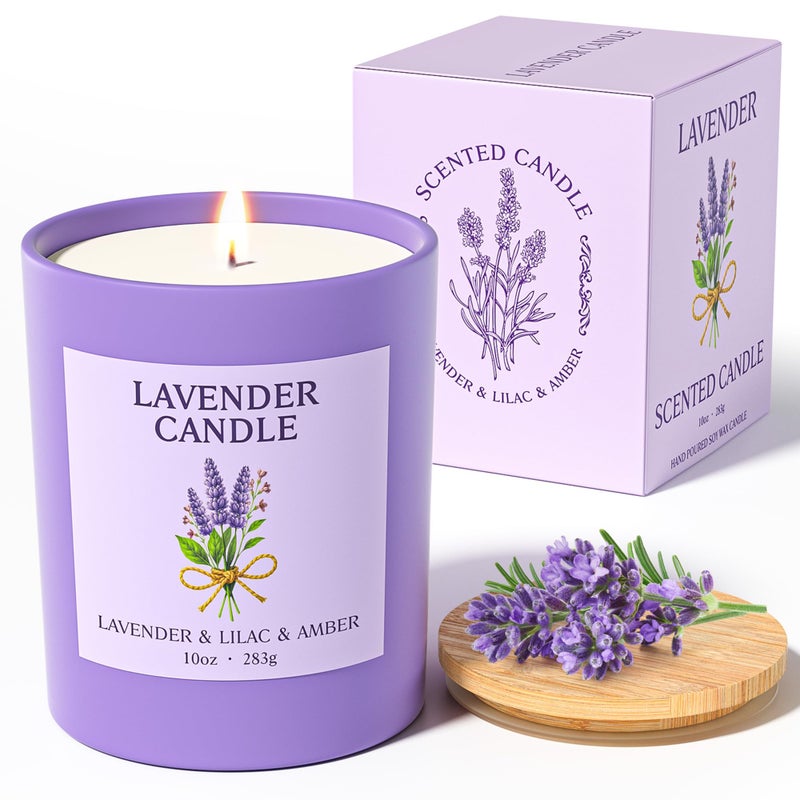 NORVENCE Lavender Candles Gifts for Women, Scented Candle Gifts Set for Her, 283g Soy Candles with Bamboo Lid, Birthday Gifts for Women and Men, Hand-Poured Candle for Relaxation, Home Decor